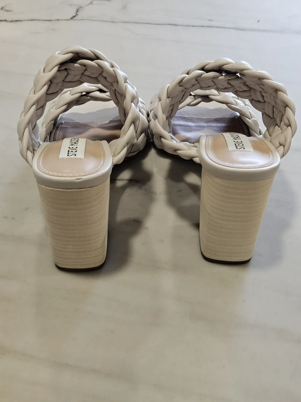 Steve Madden Twisted Braided Chunky Heel Mules Bone Cream Sz 7